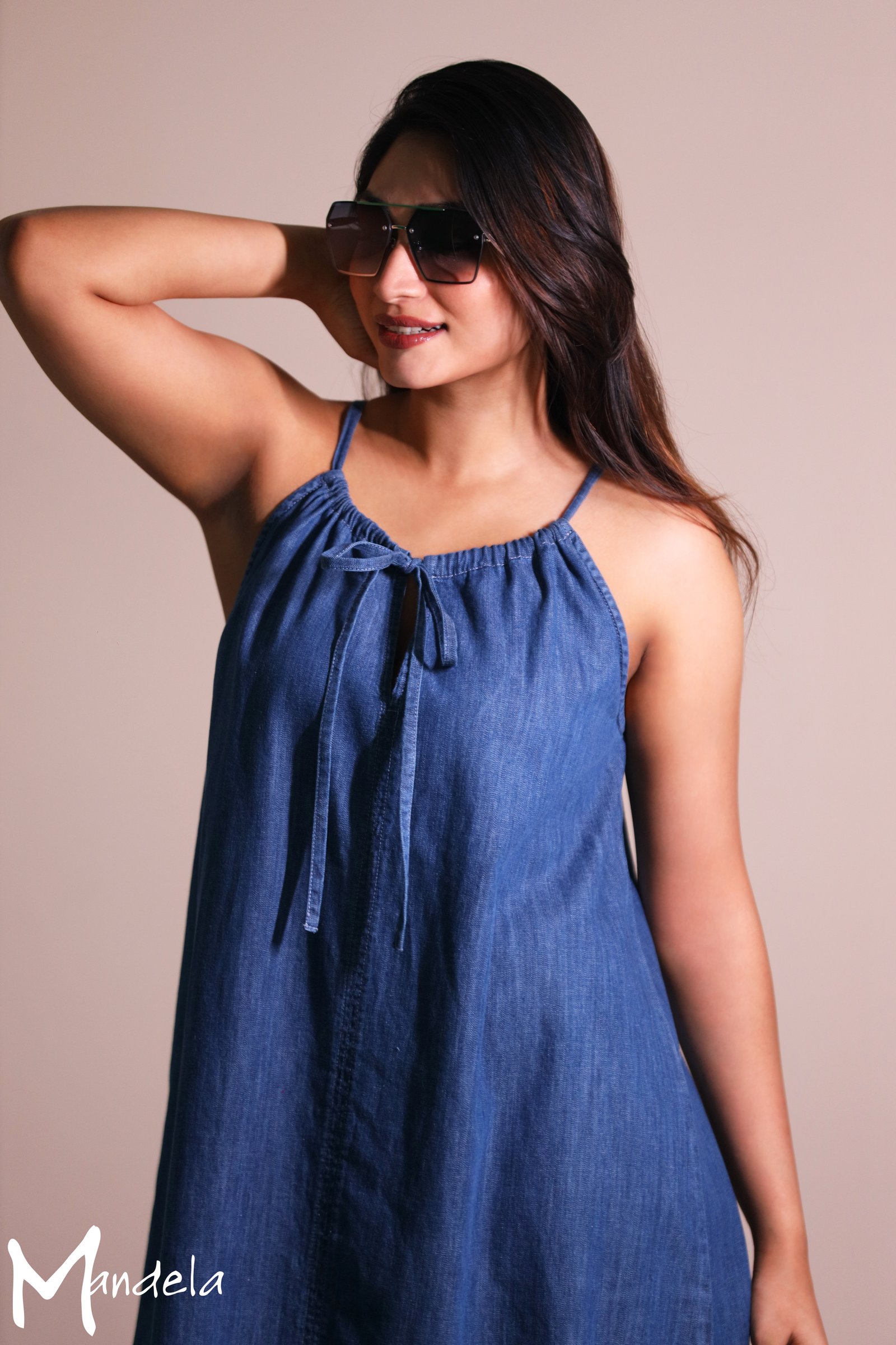 Strappy Mini Denim Dress